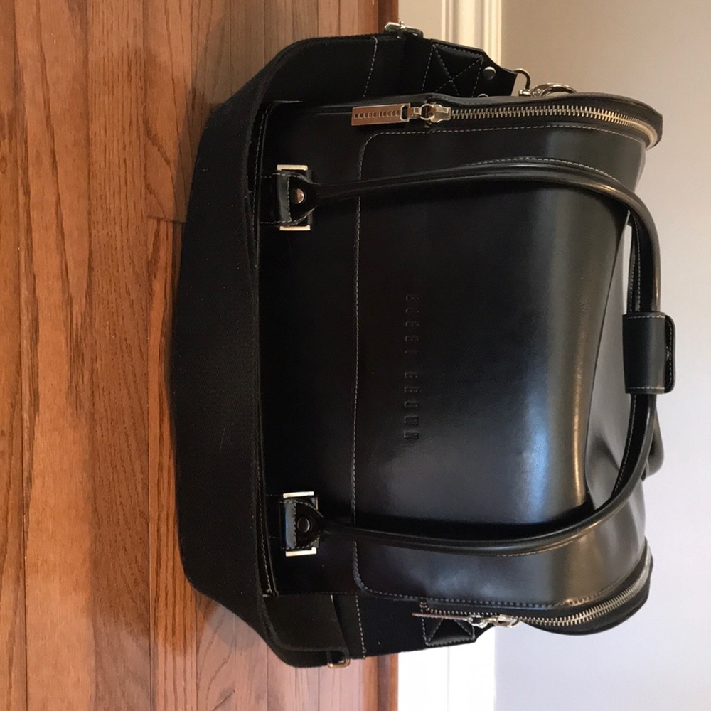 Bobbi Brown Black Leather Cosmetic Bag with Silver Hardware
